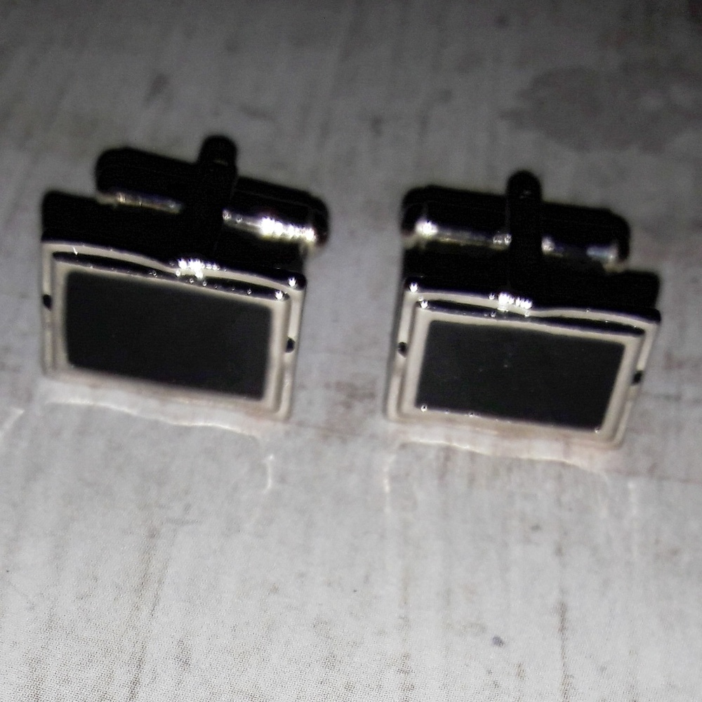 Stainless Steel Framed Black Rectangular Cuff Link - Picture 5 of 7
